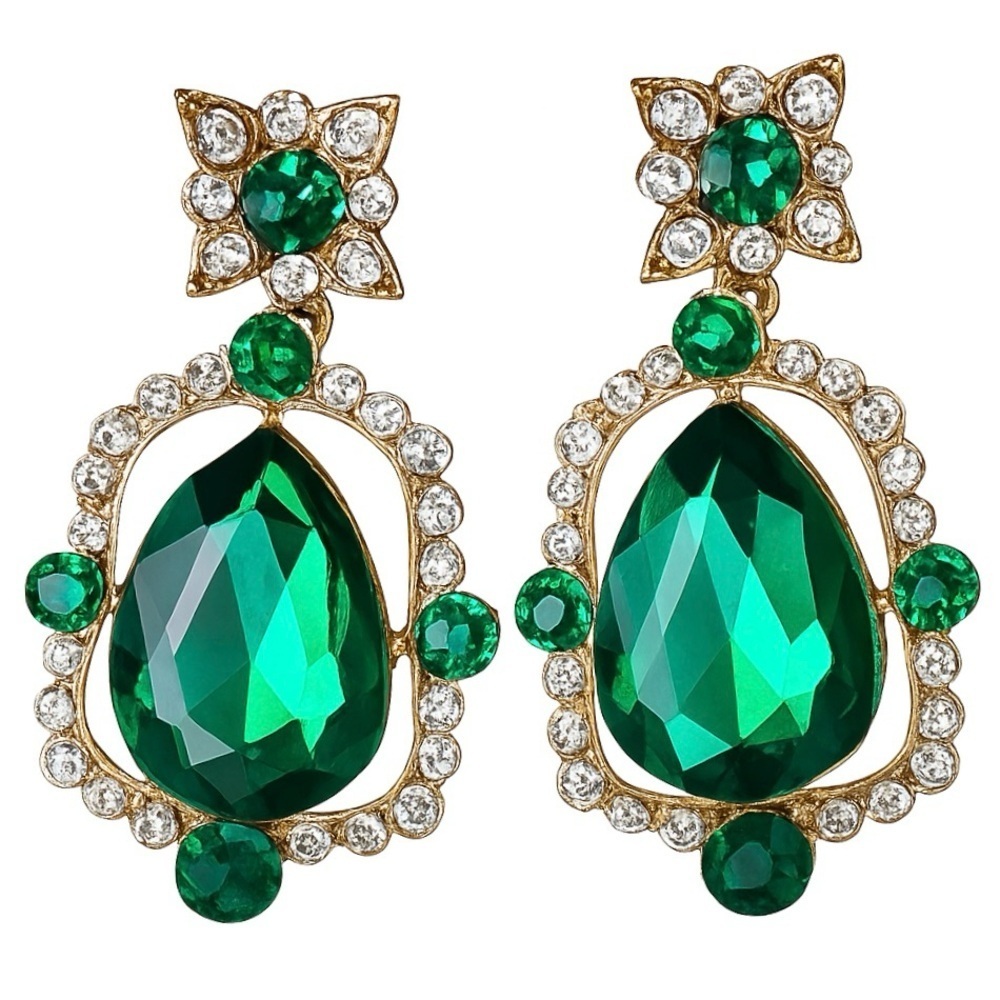 Oversized Emerald Green Gem Drop Earrings
